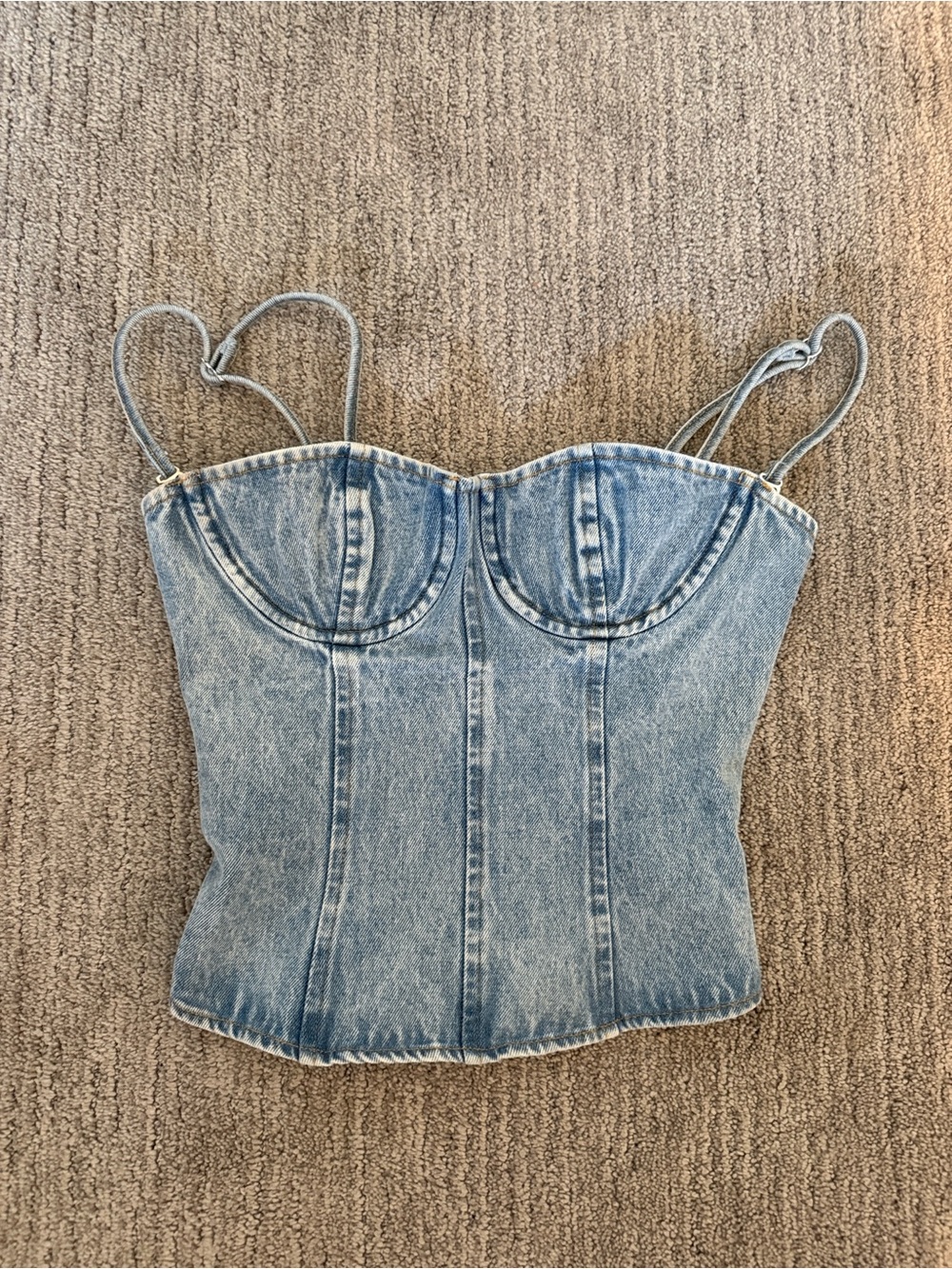 WeWoreWhat Denim Bustier Top with mesh zip-up back
